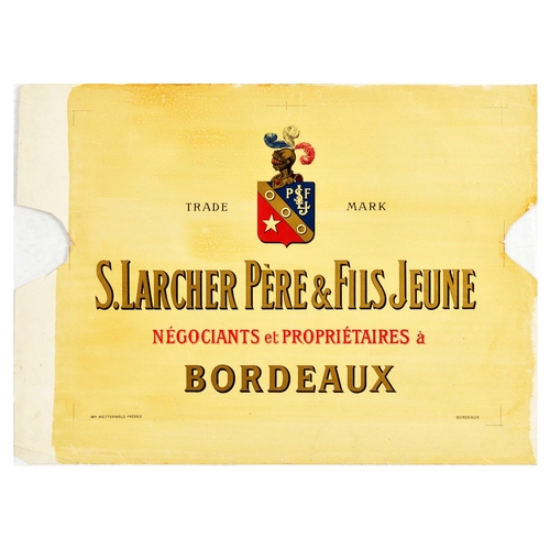 12 - Advertising Poster Bordeaux Wine France S Larcher Pere Fils Jeune Alcohol Drink. Original vintage ad... 