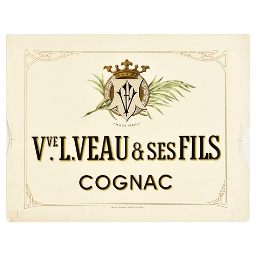 14 - Advertising Poster Veuve Veau Ses Fils Bordeaux Premier Cru Cognac France Alcohol. Original vintage ... 