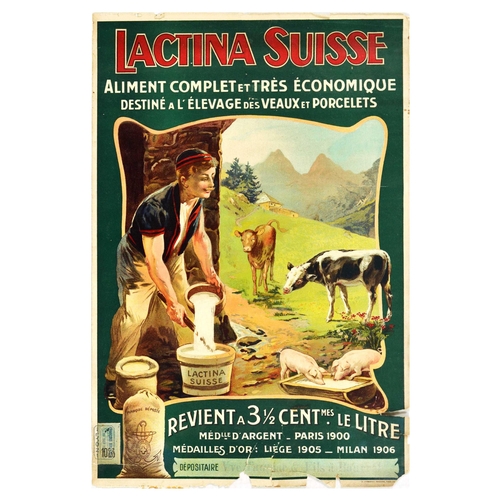 18 - Advertising Poster Lactina Cow Feed Switzerland Suisse. Original vintage advertising for Lactina Sui... 