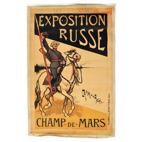 22 - Advertising Poster Russian Exhibition Exposition Russe Horse Cossack Champ de Mars. Original antique... 