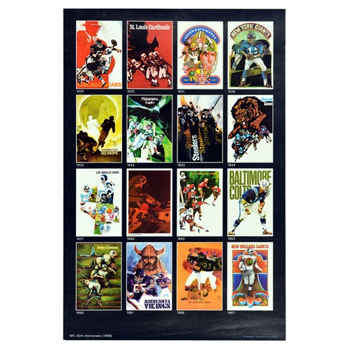 245 - Sport Poster NFL American Football 50th Anniversary. Original vintage sport poster celebrating the 5... 