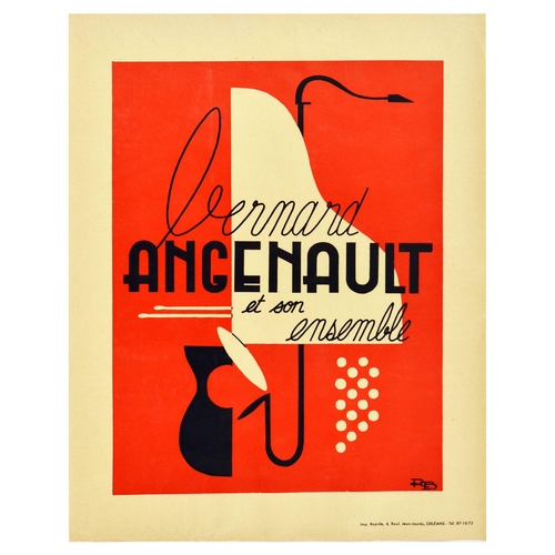 28 - Advertising Poster Bernard Angenault Jazz Art Deco Music Piano Saxophone. Original vintage Art Deco ... 