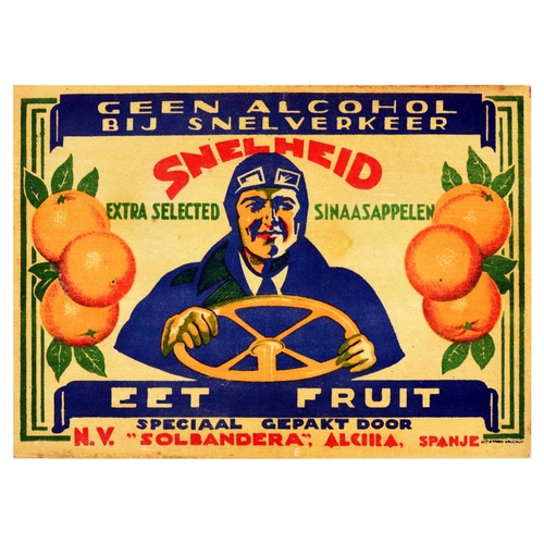 29 - Advertising Poster Snelheid Oranges Driver Art Deco. Original vintage Art Deco advertising crate lab... 