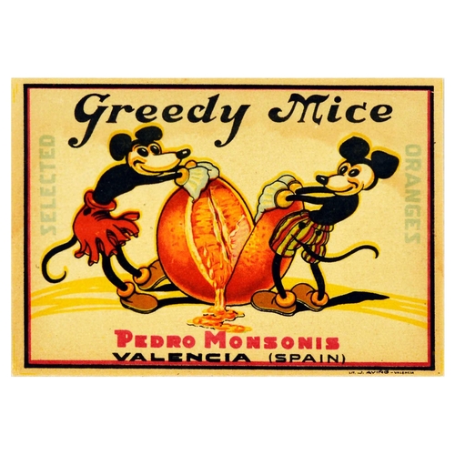 30 - Advertising Poster Greedy Mice Pedro Monsonis Orange Citrus Fruit. Original vintage advertising crat... 