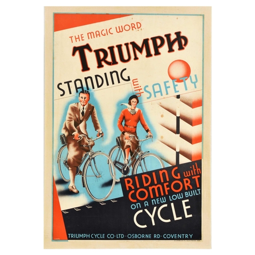 35 - Advertising Poster Triumph Standing With Safety Bicycle Cycling Cycle. Original vintage advertising ... 