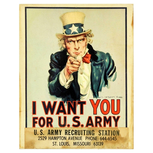 426 - War Poster Vietnam War I Want You For US Army Uncle Sam Montgomery Flagg St Louis Missouri. Original... 