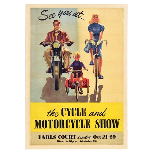 51 - Advertising Poster Cycle Motorcycle Show Earls Court London Cycling Tricycle. Original vintage adver... 