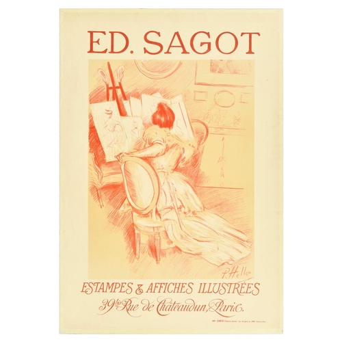 6 - Advertising Poster Edmond Sagot Art Paul Helleu. Original antique poster advertising printing servic... 