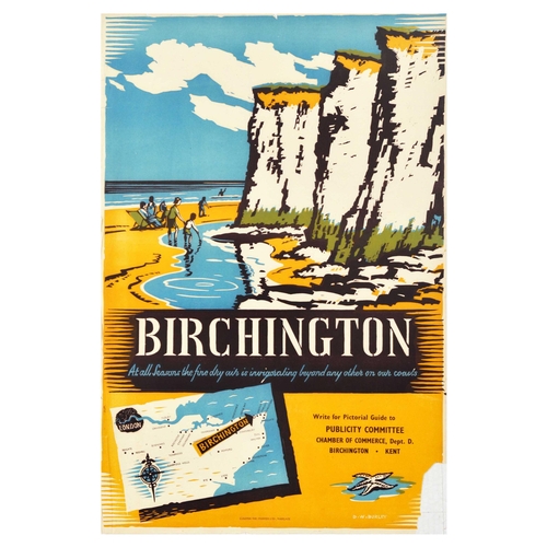 212 - Travel Poster Birchington Kent Beach Sea Wall. Original vintage travel poster for Birchington - At a... 