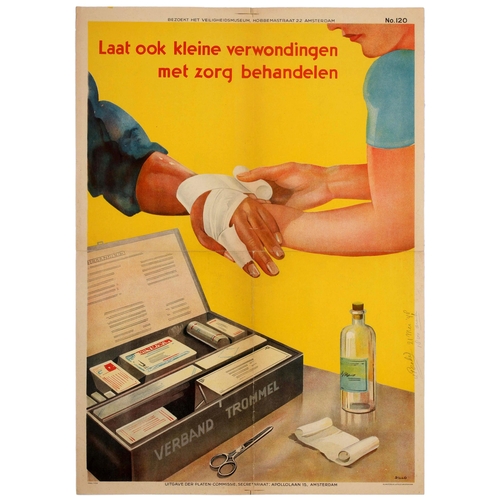 299 - First Aid Safety Propaganda Poster Holland Work. Dutch Safety Propaganda Original Vintage Poster  A... 