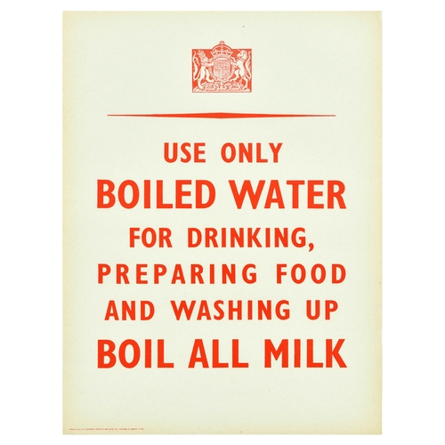 300 - Propaganda Poster Use Only Boiled Water WWII Home Front UK. Original vintage World War Two propagand... 
