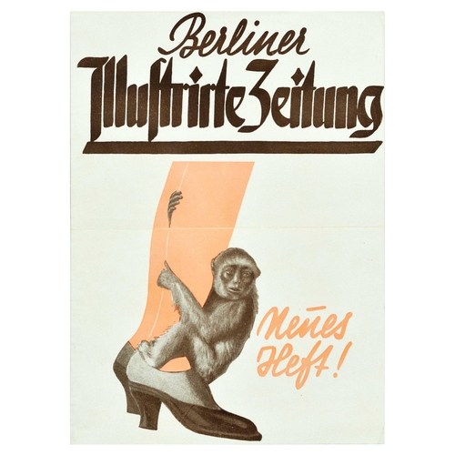55 - Advertising Poster Berliner Illustrierte Zeitung Monkey. Original vintage advertising poster for Ber... 