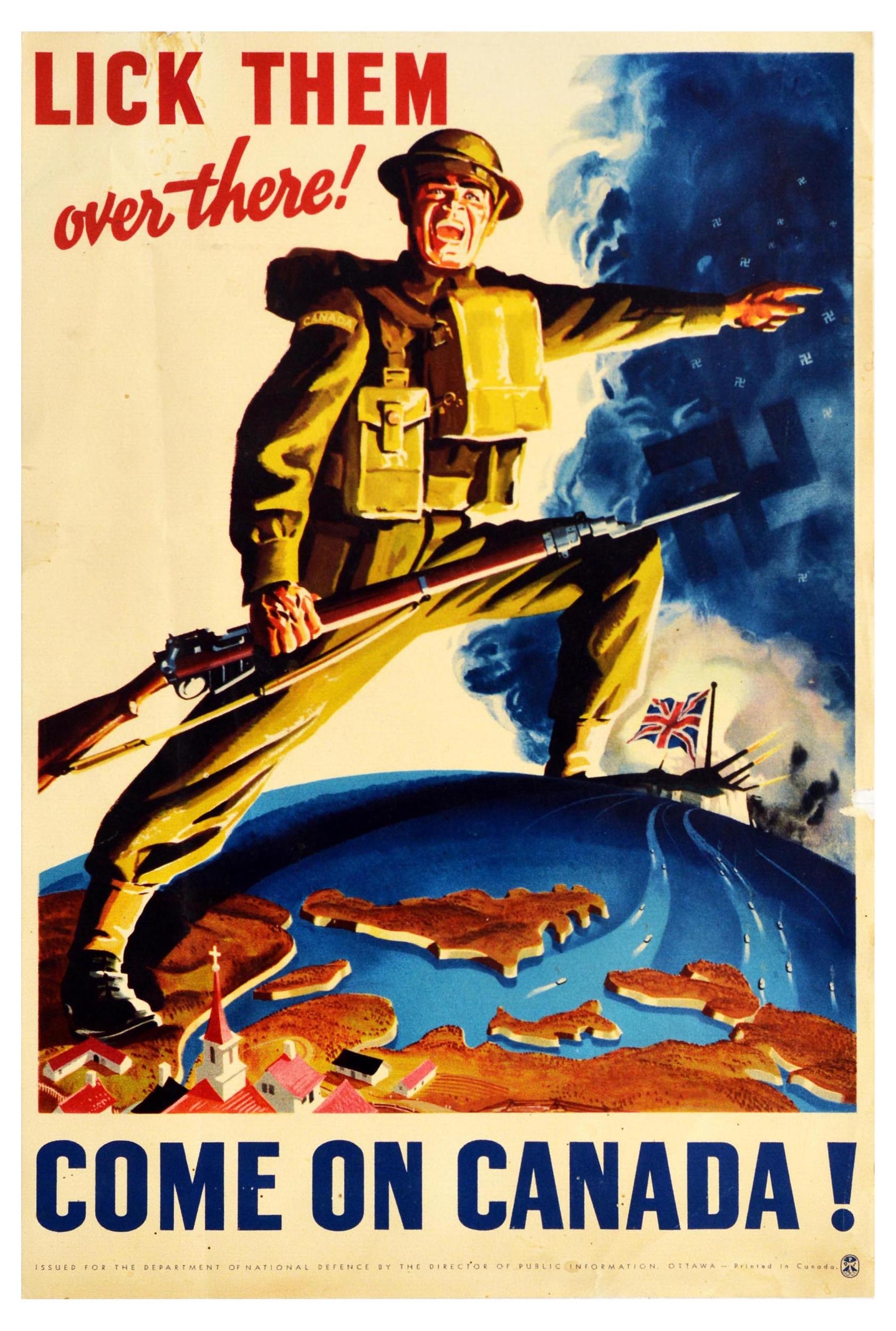 War Poster WWII Lick Them Over There Canada. Original vintage Canadian ...