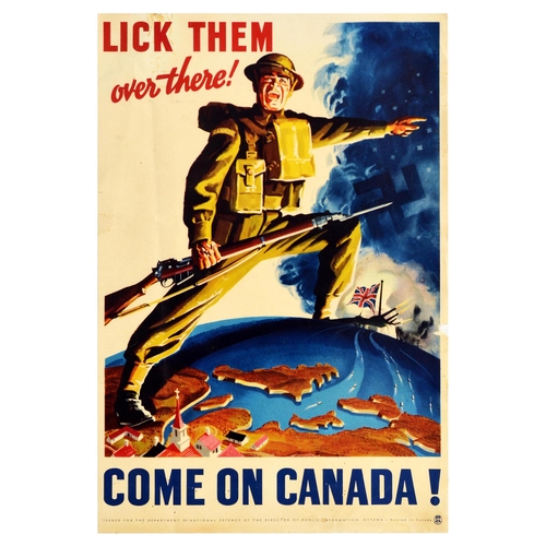 War Poster WWII Lick Them Over There Canada. Original vintage Canadian ...