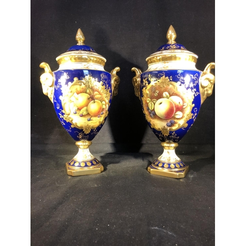 A Pair Of Coalport Porcelain Vases And Covers Ovoid With Rams