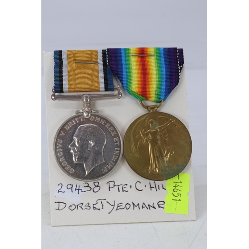 50 - WWI medal pair awarded to 29438 Pte C.Hill Dorset Yeomanry