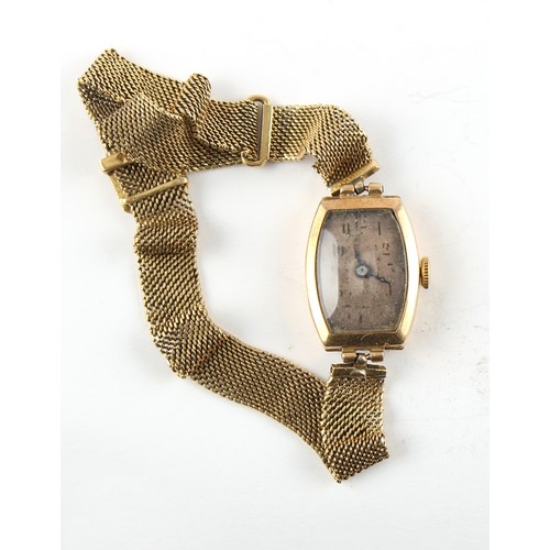 10 - Property of a lady - an early 20th century lady's 18ct gold cased wristwatch on 18ct gold mesh brace... 