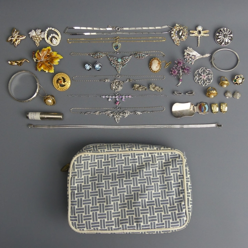 46 - A collection of costume and silver jewellery, including two silver hinged bangles, Monet and other s... 