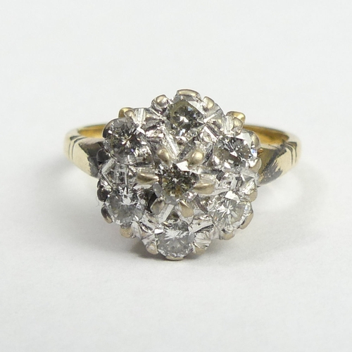 11 - 18 carat gold Diamond cluster ring, 5.6 grams. Size N, 12.3 mm wide. UK Postage £12.