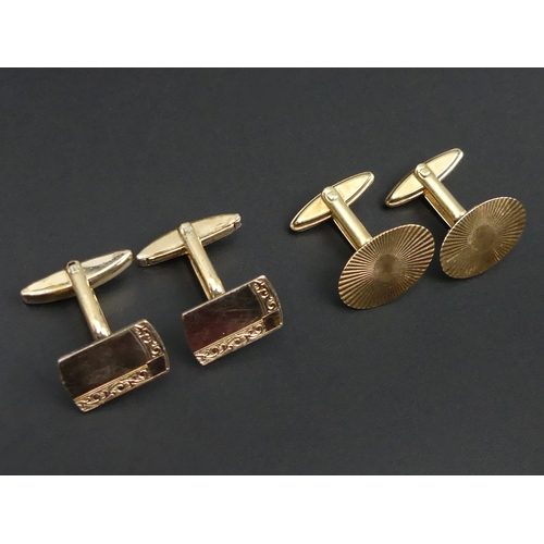 19 - A vintage pair of 9 carat gold cufflinks, London 1970 and a pair of gold on silver examples. UK Post... 