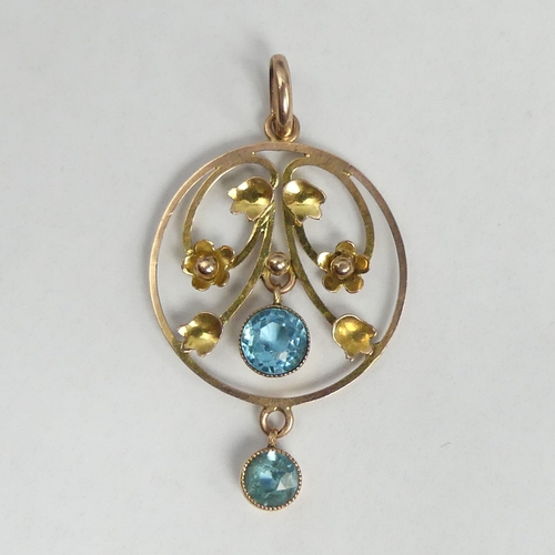24 - 9 carat gold ornate stone set pendant, 1.6 grams. 38 mm long. UK Postage £12.
