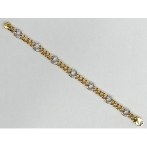 24a - 18 carat white and yellow gold diamond set curb link bracelet, 22.6 grams. 19 cm x 9.3 mm. UK Postag... 