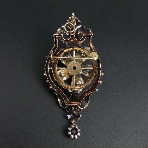 30a - Austro-Hungarian diamond and seed pearl pendant/brooch (Tests as 18ct & silver), 21 grams. 73 x 32 m... 