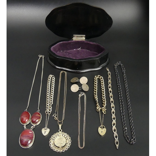31 - Silver stone set necklace, silver bracelet, belcher chain gate bracelet and other items of silver je... 