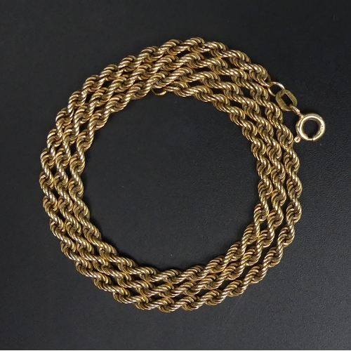 34 - 9 carat gold French rope twist necklace, 4.4 grams. 3.1 mm x 47 cm. UK Postage £12.