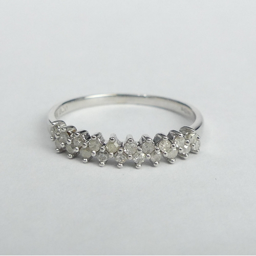 37 - 9 carat white gold diamond 1/2 eternity ring, 1.6 grams. Size O. UK Postage £12.