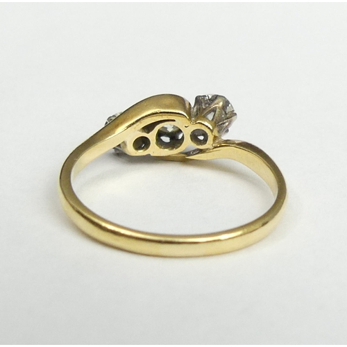 42 - 18 carat gold three stone diamond trilogy ring, 2.5 grams.Size K. UK Postage £12.