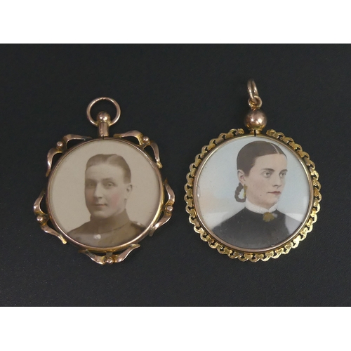 42a - Two 9 carat gold picture locket pendants, circa 1910. 8.7 grams. UK Postage £12.