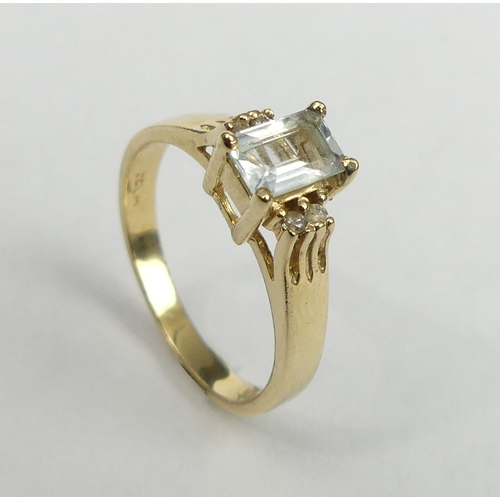 45 - 14 carat gold Aquamarine (approx.1/2ct) and Diamond ring, 2.7 grams. Size M. UK Postage £12.
