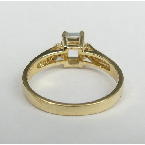 45 - 14 carat gold Aquamarine (approx.1/2ct) and Diamond ring, 2.7 grams. Size M. UK Postage £12.