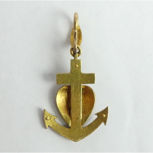 10 - 18ct gold (tested) seed pearl and enamel anchor and heart design pendant. 3 grams, 30 mm x 15.8 mm. ... 