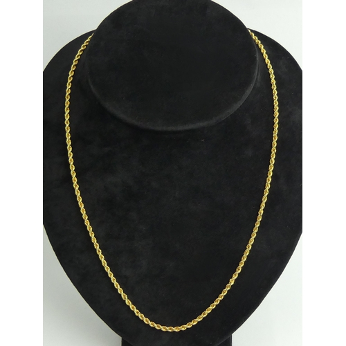 23a - 9 carat gold solid rope twist chain necklace, 12.2 grams. 60 cm. UK Postage £12.