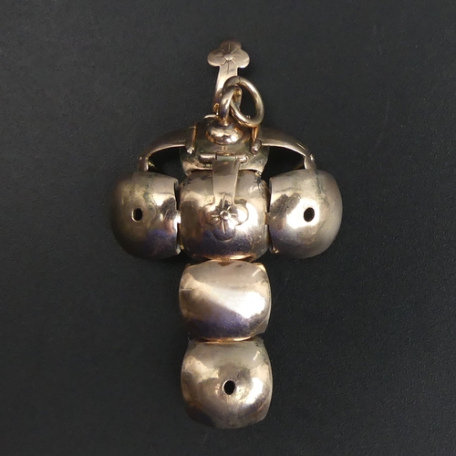 3 - Gold on silver masonic ball cross pendant/fob. 17.25 mm in diameter, 41 mm long when open. 7.6 grams... 