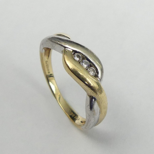 6 - 9 carat yellow and white gold diamond ring, 2.9 grams. Size L 1/2, 6mm wide. UK Postage £12.