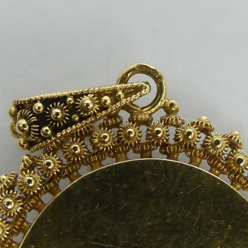 30a - 14 carat gold and enamel portrait pendant, 23.4 grams. 60 x 38 mm. UK postage £12.