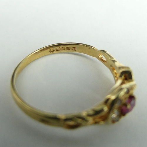 34 - 14 carat gold ruby and diamond ring, 1.8 grams. Size M, 6.5 grams. UK Postage £12.