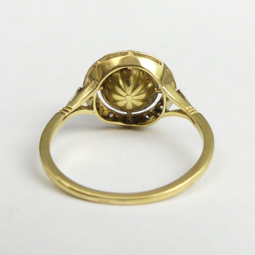 37 - 18 carat gold pearl set ring, 3 grams. Size P 1/2, 12.7 mm wide. UK Postage £12.