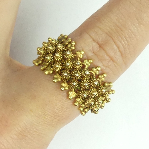 38 - Victorian 18ct gold (tested) bead design ring, 7.5 grams. Size S, 12.1 mm wide. UK Postage £12.