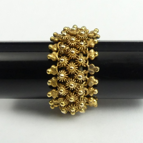 38 - Victorian 18ct gold (tested) bead design ring, 7.5 grams. Size S, 12.1 mm wide. UK Postage £12.