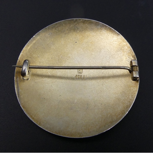 40 - Scandinavian large sterling silver and enamel sunset scene brooch, 24.5 grams. 4.5 cm in diameter. U... 