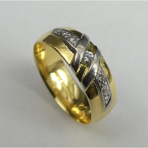 40b - 18ct gold diamond set ring, 8.9 grams. Size U, 12 mm wide. UK Postage £12.