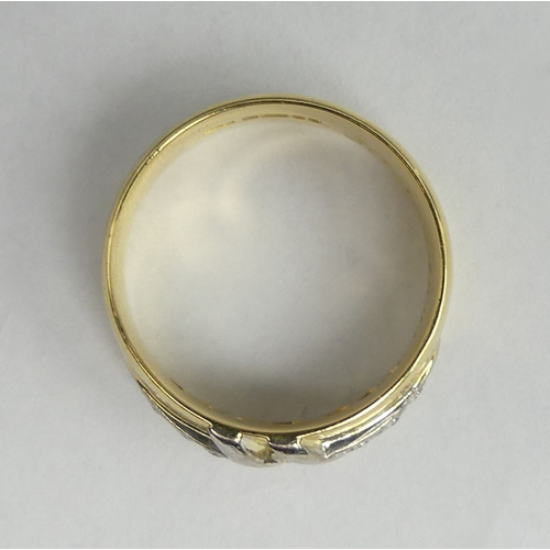40b - 18ct gold diamond set ring, 8.9 grams. Size U, 12 mm wide. UK Postage £12.