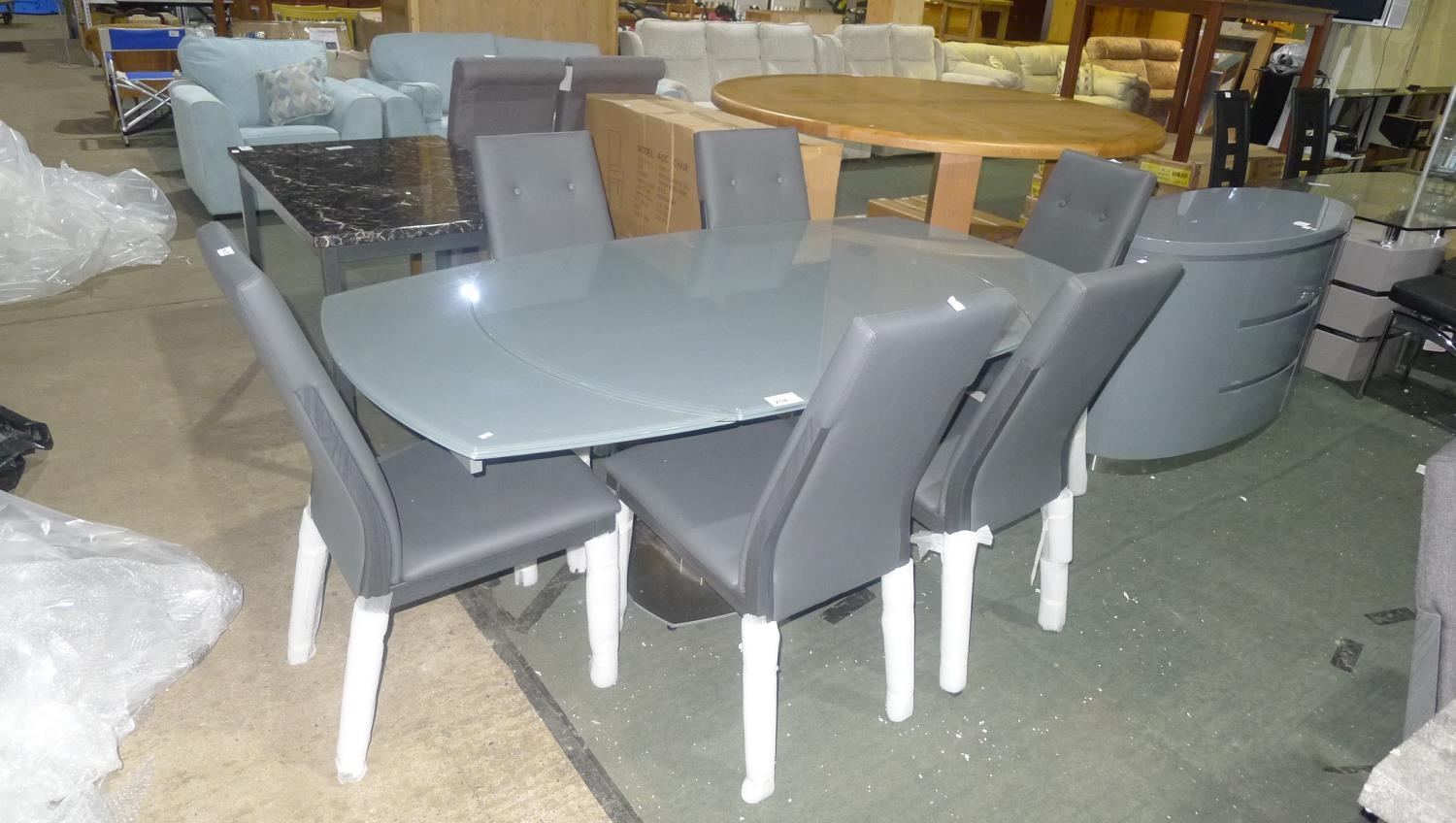 1 Furniture Village extending grey glass dining table & 6 ...