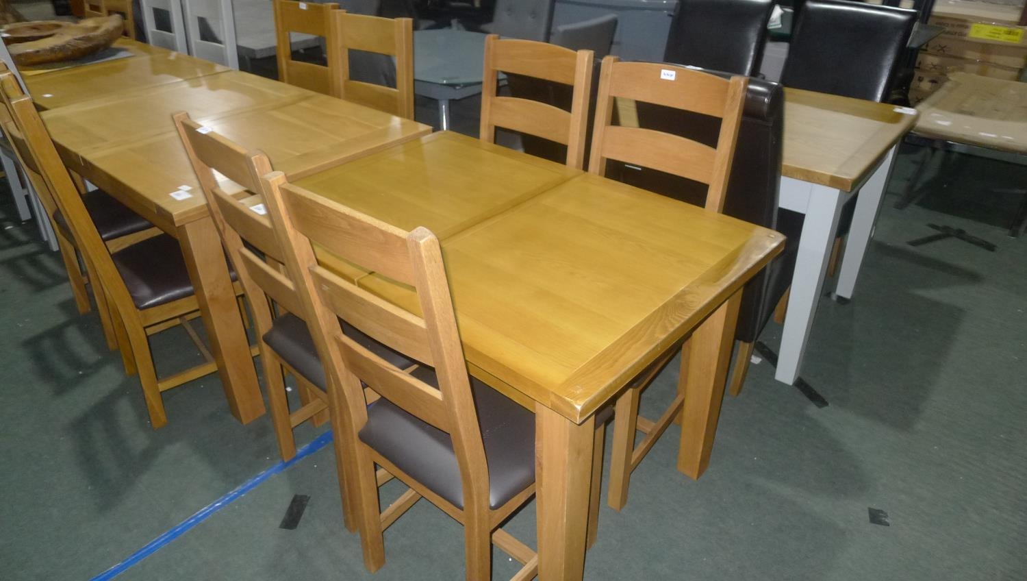 1 Melbourne oak extending dining table & 4 ladder back chairs approx 80x120cm/160cm extended