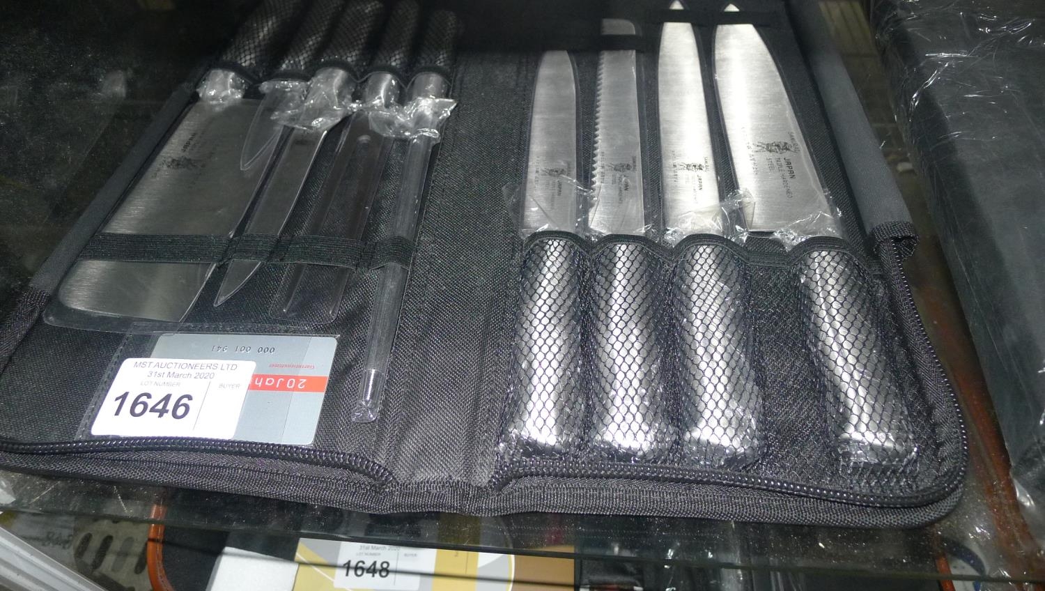 A 9 piece triple hardened steel chef knife set by Samurai, with case