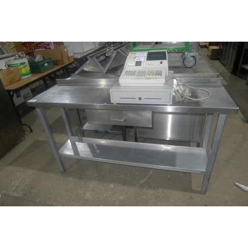 Commercial stainless steel slimline prep table with drawer and shelf beneath